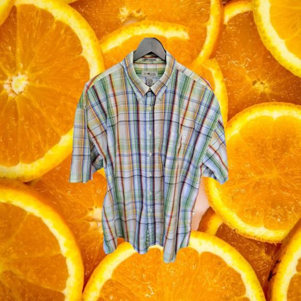 Sun River Colorful Plaid Short Sleeve Button Up Wrinkle Resistant Size XL